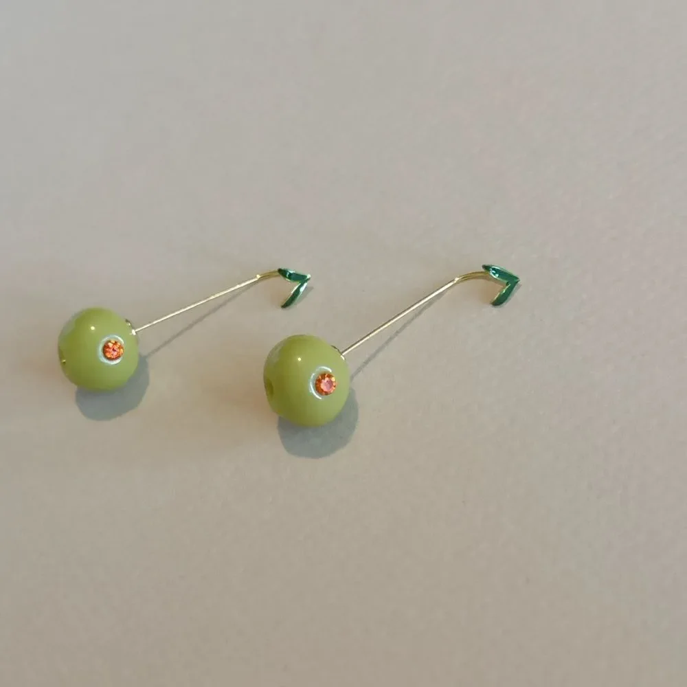 Olive Green Drop Earrings with Gold Accents S858